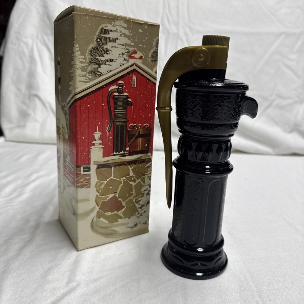 Vintage Avon Hand Water Pump Glass Decanter Leather After Shave Lotion Full